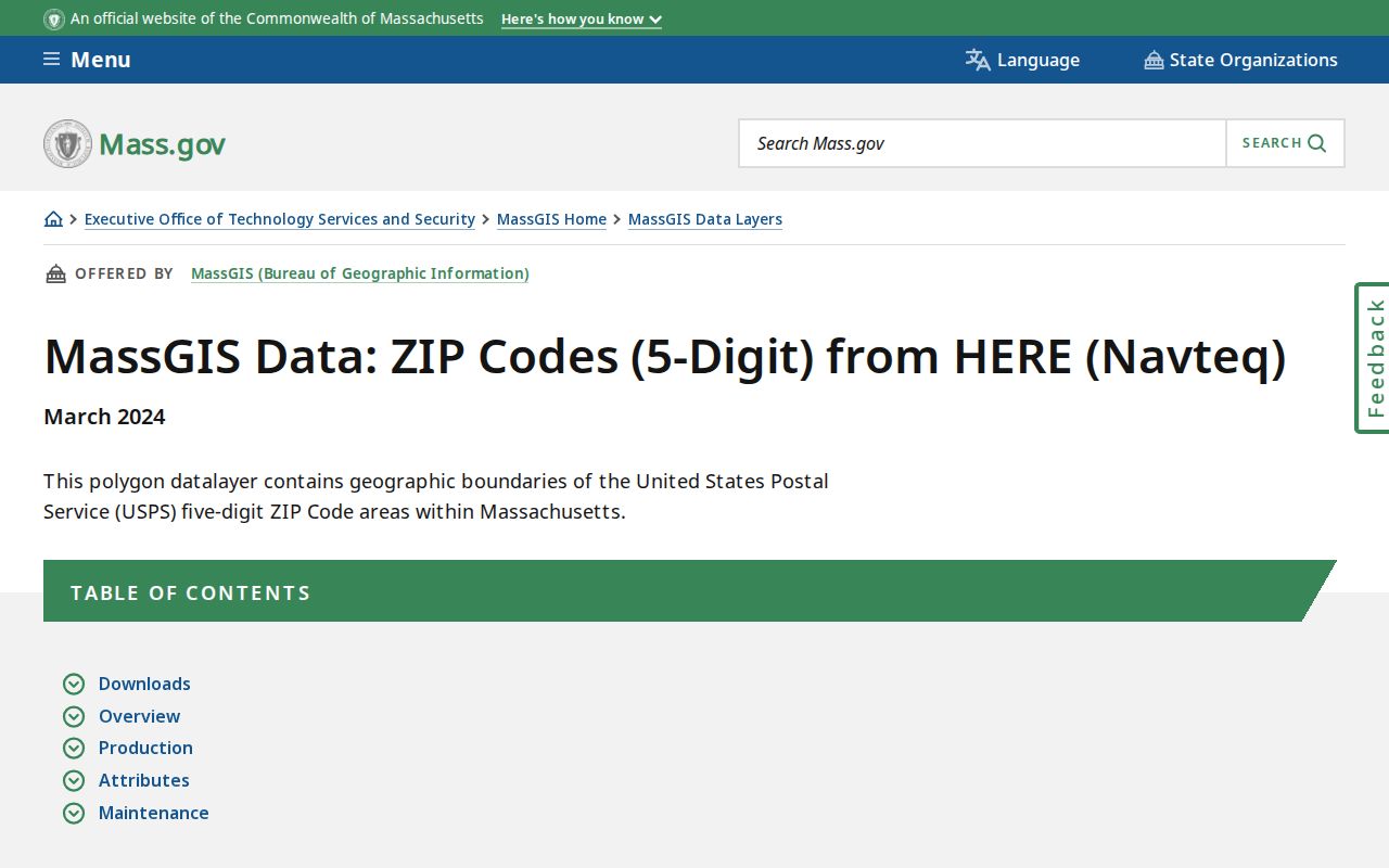 Worcester ZIP code directory MassGIS ZIP polygon reference