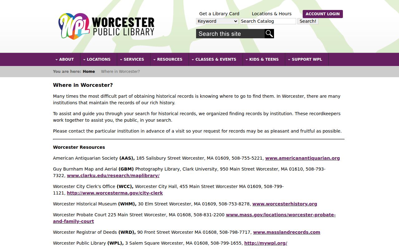 Worcester city directory research inventory at Worcester Public Library